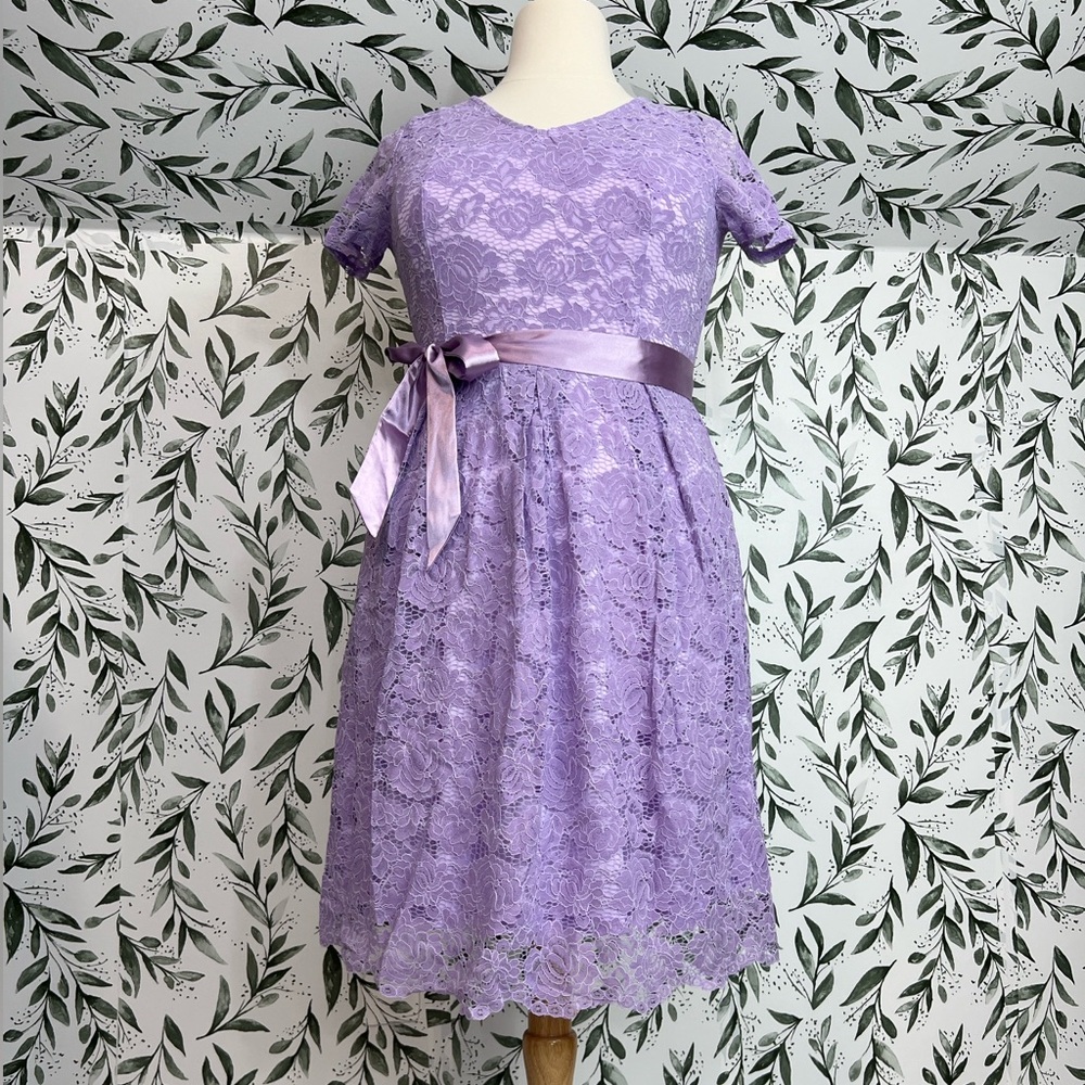 Retro Vintage Style Lace Lilac MOB Bridesmaid Wedding Classic Size L (12) New #4 - Picture 6 of 16